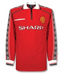 Retro Long Sleeve 98-99 Manchester United Home Soccer Jersey Shirt