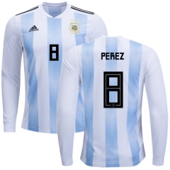 Argentina 2018 FIFA World Cup Home Enzo Perez #8 LS Jersey Shirt