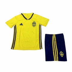 Sweden 2018 FIFA World Cup Home Children Soccer Kit Shirt And Shorts