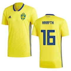 Sweden 2018 World Cup EMIL KRAFTH 16 Home Shirt Soccer Shirt